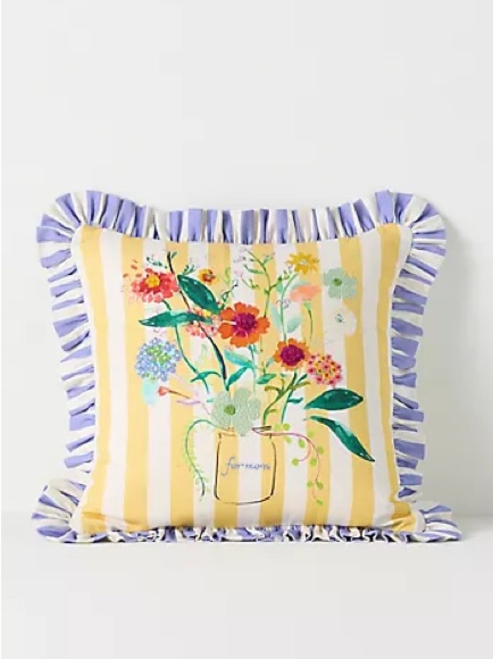 New Anthropologie Home Mother's Day Cotton Embroidered Printed Floral Pillow